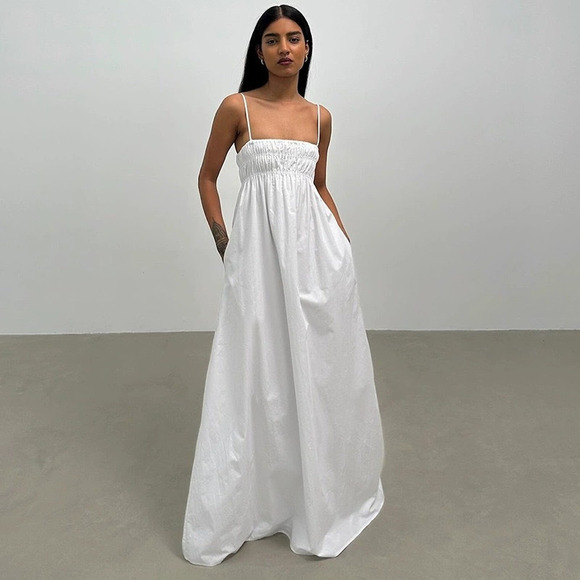 Zara Dresses & Skirts - Zara Fall Solid Spaghetti Strap Shirred Long Tube Top Casual Dress